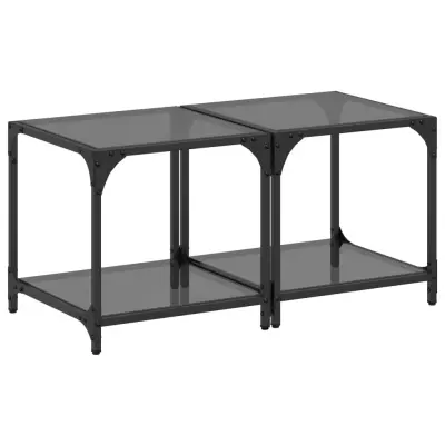 vidaXL Klubske mizice s črno stekleno površino 2 kos 40x40x40 cm jeklo