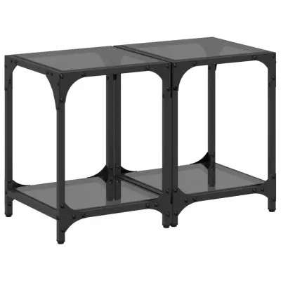 vidaXL Klubske mizice s črno stekleno površino 2 kos 30x30x40 cm jeklo