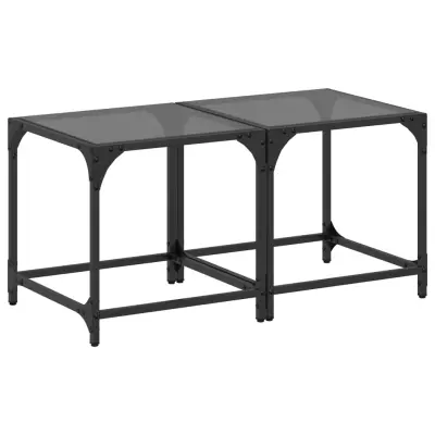 vidaXL Klubske mizice s črno stekleno površino 2 kos 40x40x40 cm jeklo