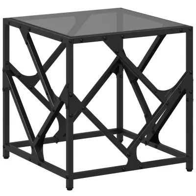 vidaXL Klubska mizica s črno stekleno površino 40x40x41 cm jeklo