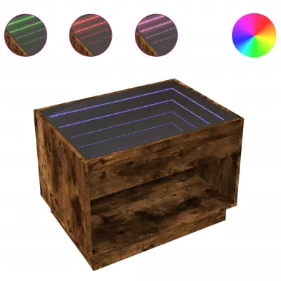 vidaXL Klubska mizica z neskončnimi LED dimljen hrast 70x50x50 cm