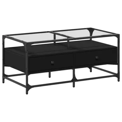 vidaXL Klubska mizica s stekleno površino črna 98,5x50x45 cm jeklo