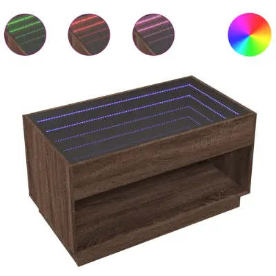 vidaXL Klubska mizica z neskončnimi LED rjavi hrast 90x50x50 cm