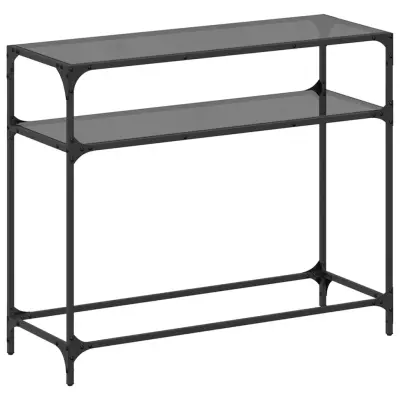vidaXL Konzolna mizica s črno stekleno površino 98x35x81 cm jeklo