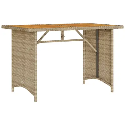 vidaXL Vrtna miza z leseno mizno ploščo bež 110x68x70 cm poli ratan