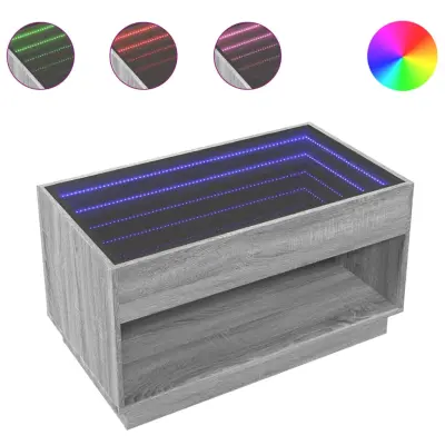 vidaXL Klubska mizica z neskončnimi LED siva sonoma 90x50x50 cm
