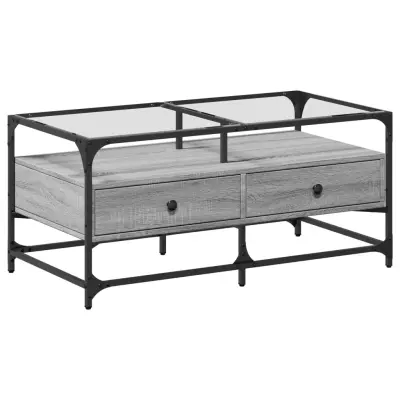 vidaXL Klubska mizica s steklom siva sonoma 98,5x50x45 cm jeklo