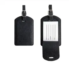 Komplet 2 oznak za prtljago iz PU usnja z zavihkom za zasebnost in vložkom za kartico Black