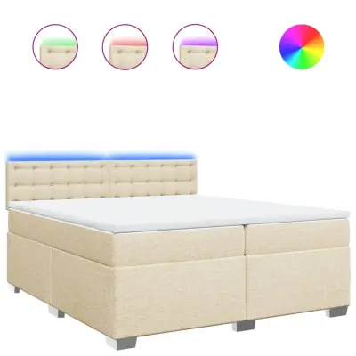 vidaXL Box spring postelja z vzmetnico krem 200x200 cm blago