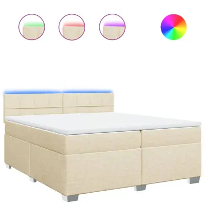 vidaXL Box spring postelja z vzmetnico krem 200x200 cm blago