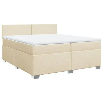 vidaXL Box spring postelja z vzmetnico krem 200x200 cm blago