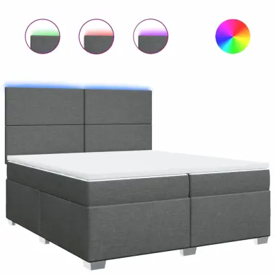 vidaXL Box spring postelja z vzmetnico temno siva 200x200 cm blago