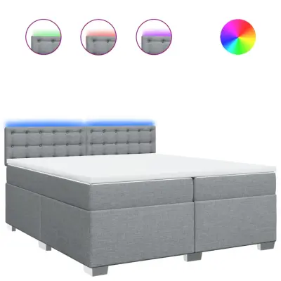 vidaXL Box spring postelja z vzmetnico svetlo siva 200x200 cm blago