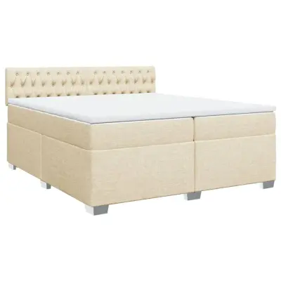 vidaXL Box spring postelja z vzmetnico krem 200x200 cm blago