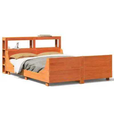 vidaXL Posteljni okvir brez vzmetnice voščeno rjav 135x190 cm borovina