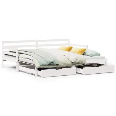 vidaXL Dnevna postelja s predali bela 90x200 cm trdna borovina