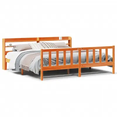 vidaXL Posteljni okvir z vzglavjem voščeno rjava 180x200 cm borovina