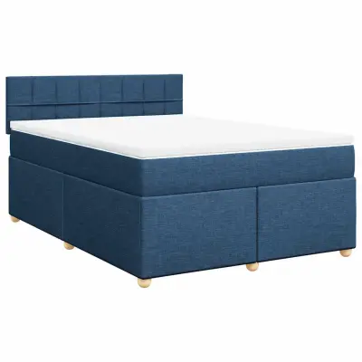 vidaXL Box spring postelja z vzmetnico modra 140x190 cm blago