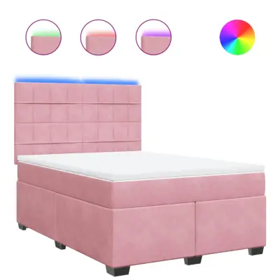 vidaXL Box spring postelja z vzmetnico roza 140x190 cm žamet