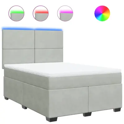 vidaXL Box spring postelja z vzmetnico svetlo siva 140x200 cm žamet