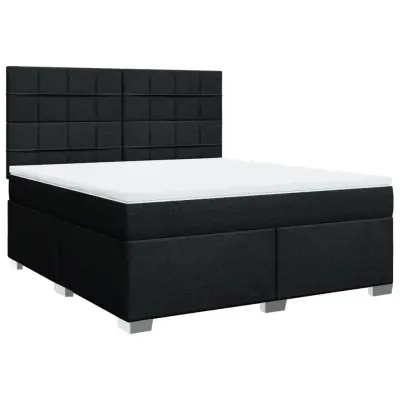 vidaXL Box spring postelja z vzmetnico črna 180x200 cm blago
