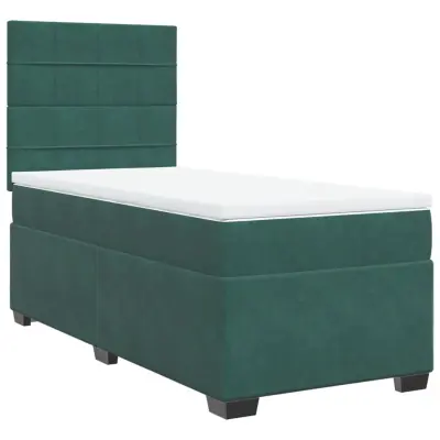 vidaXL Box spring postelja z vzmetnico temno zelena 90x200 cm žamet