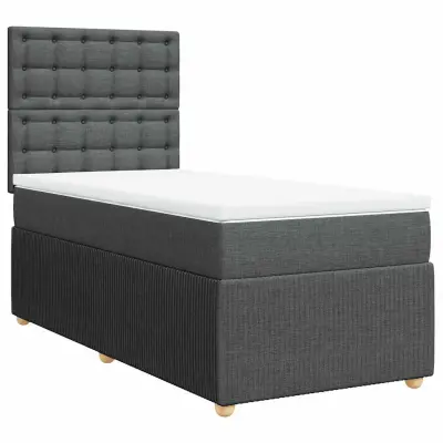 vidaXL Box spring postelja z vzmetnico temno siva 90x200 cm blago