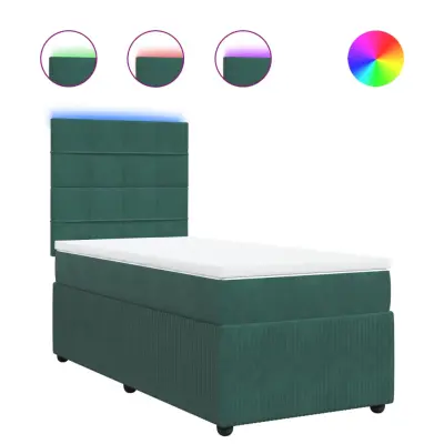 vidaXL Box spring postelja z vzmetnico temno zelen 90x190 cm žamet