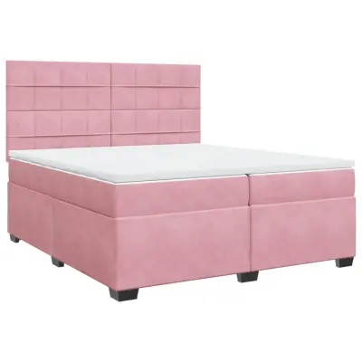 vidaXL Box spring postelja z vzmetnico roza 200x200 cm žamet