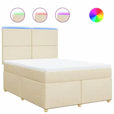 vidaXL Box spring postelja z vzmetnico krem 160x200 cm blago