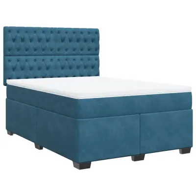 vidaXL Box spring postelja z vzmetnico modra 140x190 cm žamet