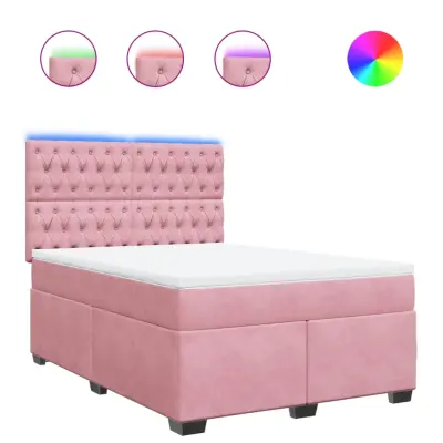 vidaXL Box spring postelja z vzmetnico roza 140x190 cm žamet
