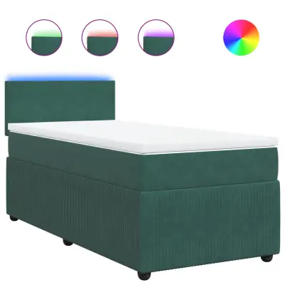 vidaXL Box spring postelja z vzmetnico temno zelen 90x190 cm žamet
