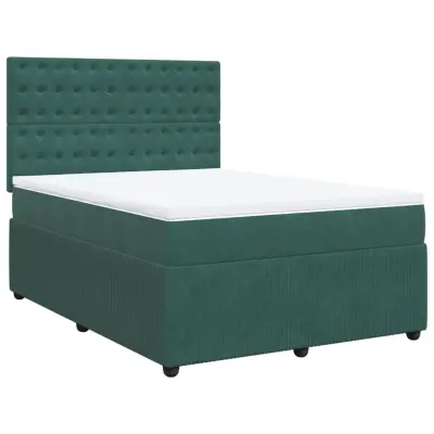 vidaXL Box spring postelja z vzmetnico temno zelen 140x190 cm žamet