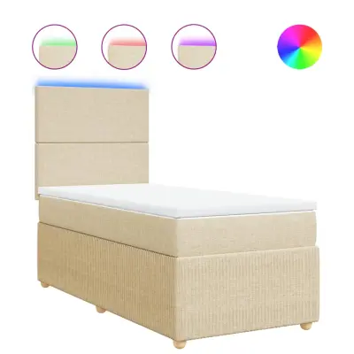 vidaXL Box spring postelja z vzmetnico krem 100x200 cm blago