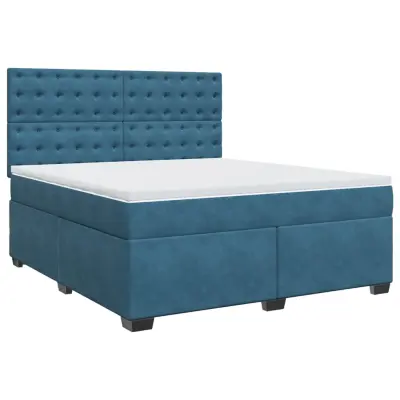 vidaXL Box spring postelja z vzmetnico modra 180x200 cm žamet