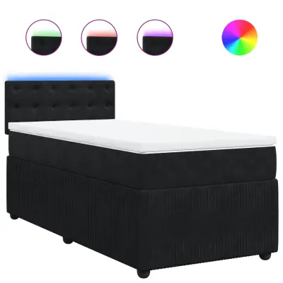 vidaXL Box spring postelja z vzmetnico črn 90x190 cm žamet