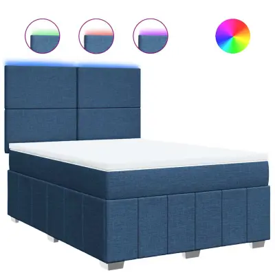 vidaXL Box spring postelja z vzmetnico modra 140x190 cm blago