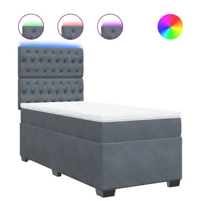 vidaXL Box spring postelja z vzmetnico temno siv 90x190 cm žamet
