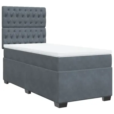 vidaXL Box spring postelja z vzmetnico temno siva 90x200 cm žamet