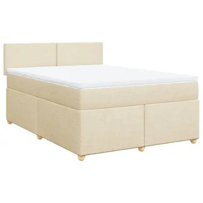 vidaXL Box spring postelja z vzmetnico krem 140x190 cm blago