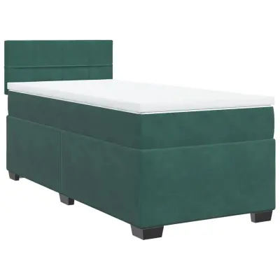 vidaXL Box spring postelja z vzmetnico temno zelen 90x190 cm žamet