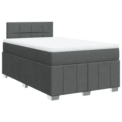 vidaXL Box spring postelja z vzmetnico temno siva 120x200 cm blago