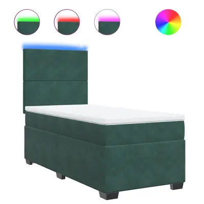 vidaXL Box spring postelja z vzmetnico temno zelena 100x200 cm žamet