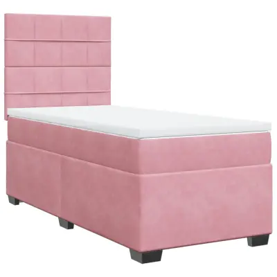 vidaXL Box spring postelja z vzmetnico roza 90x200 cm žamet