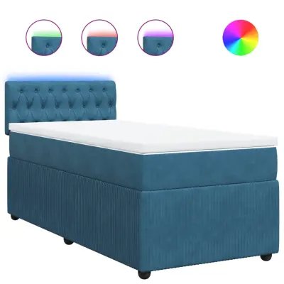 vidaXL Box spring postelja z vzmetnico modra 100x200 cm žamet