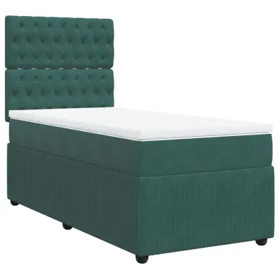 vidaXL Box spring postelja z vzmetnico temno zelen 90x190 cm žamet