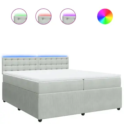 vidaXL Box spring postelja z vzmetnico svetlo siva 200x200 cm žamet