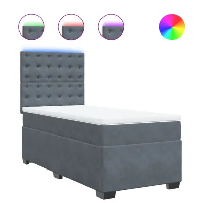 vidaXL Box spring postelja z vzmetnico temno siva 90x200 cm žamet