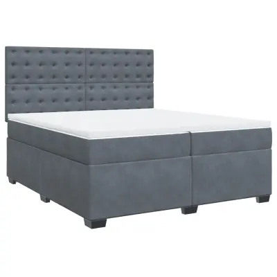 vidaXL Box spring postelja z vzmetnico temno siva 200x200 cm žamet